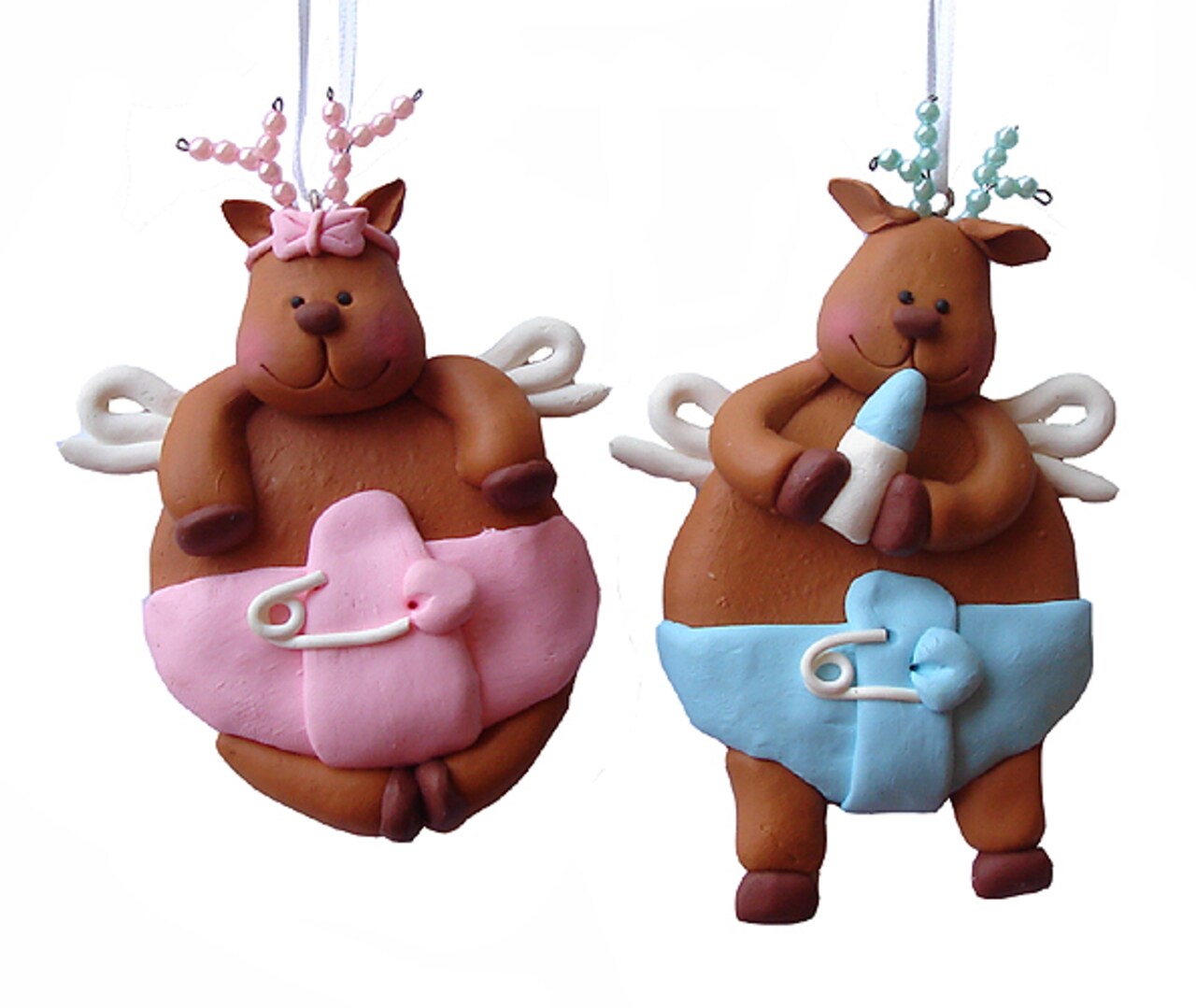 Roman Boy and Girl Baby Angel Reindeer Christmas Ornaments - 4.25" - Pack of 12